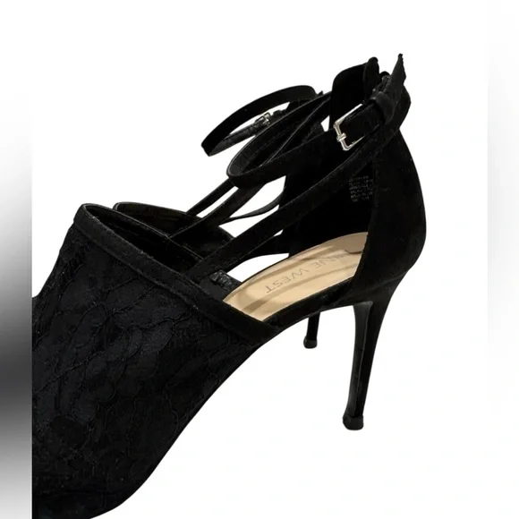 NINE WEST Sexy Lace Overlay Black Strap Pumps Heels 10 - Picture 10 of 17